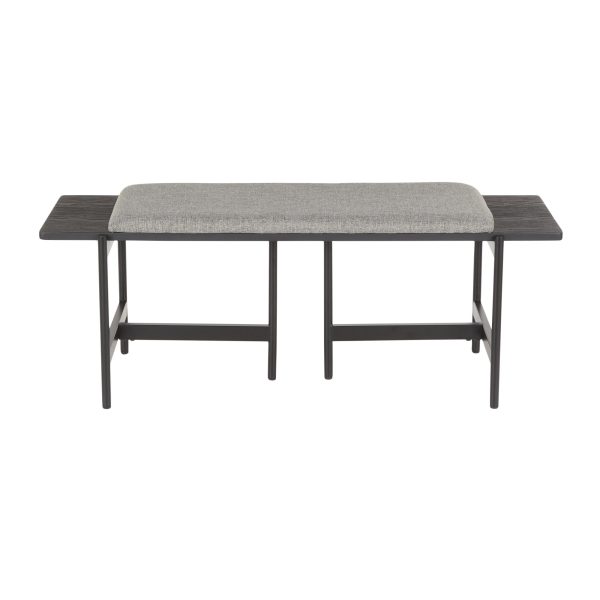 Chloe Contemporary Grey Fabric and Black Metal Bench 4