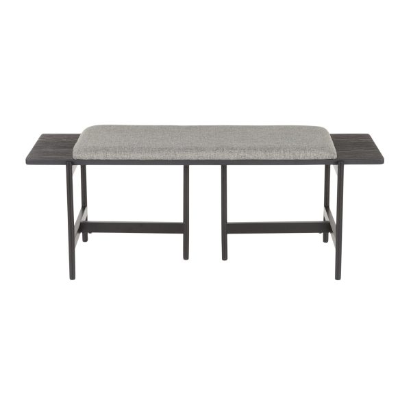 Chloe Contemporary Grey Fabric and Black Metal Bench 5