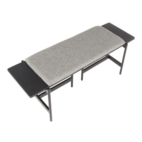 Chloe Contemporary Grey Fabric and Black Metal Bench 6