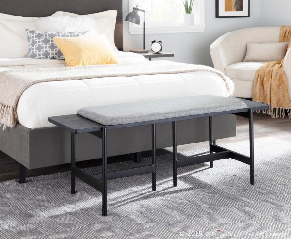 Chloe Contemporary Grey Fabric and Black Metal Bench