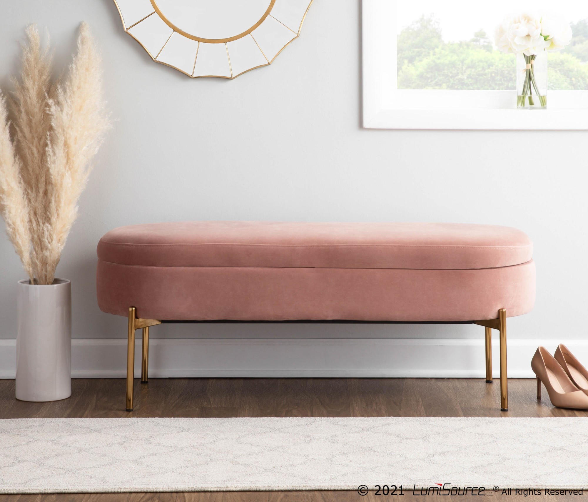 Chloe Glam Blush Velvet Gold Metal Storage Bench 3 Chloe Glam Blush Velvet Gold Metal Storage Bench - Image 3