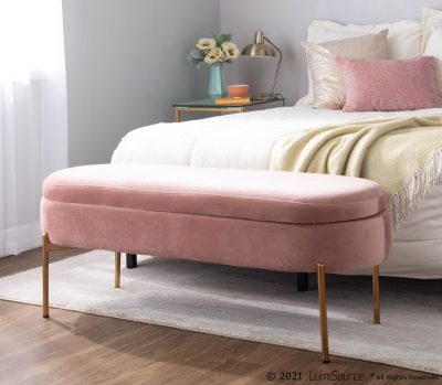 Chloe Glam Blush Velvet Gold Metal Storage Bench