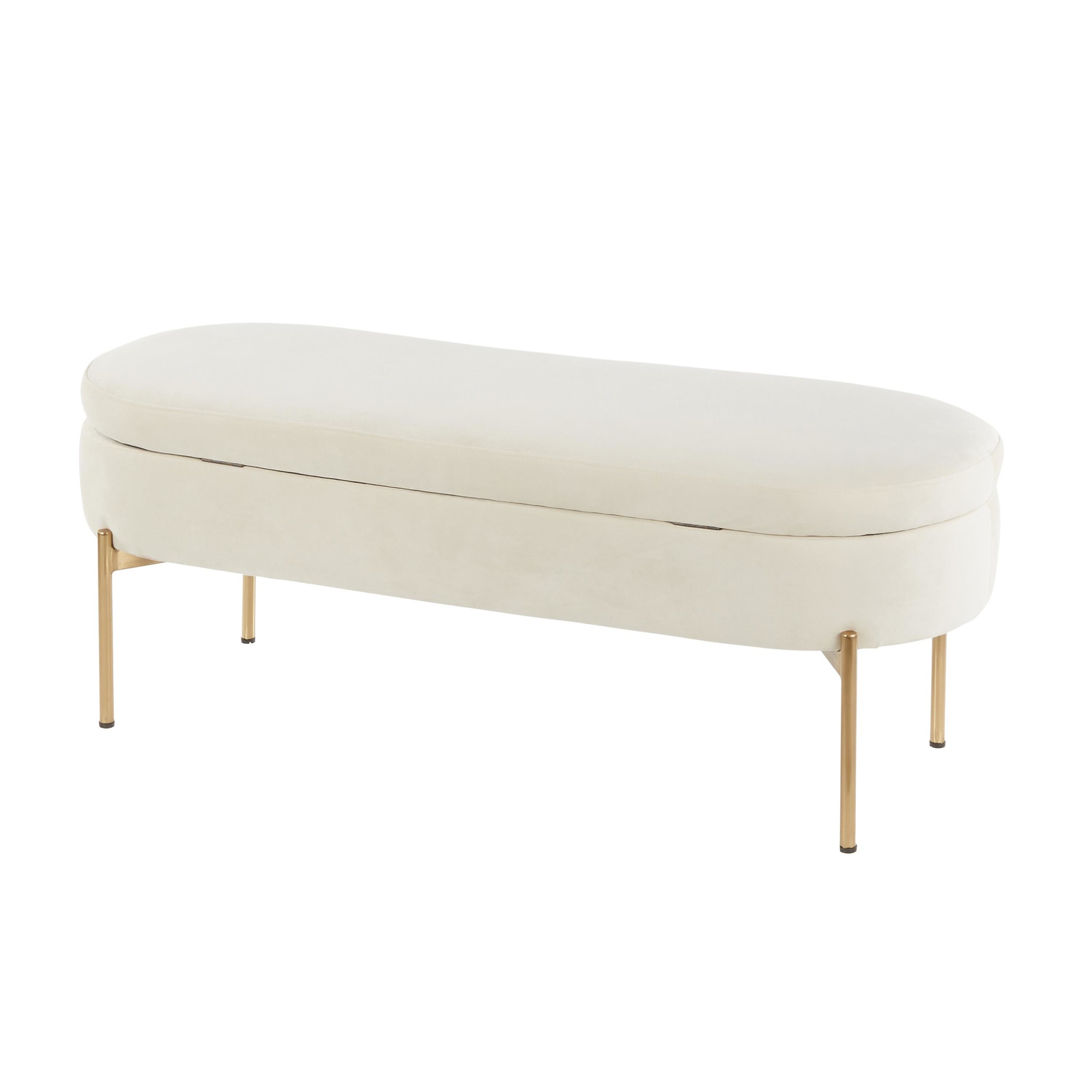 Chloe Glam Cream Velvet Storage Bench Gold Base 6 Chloe Glam Cream Velvet Storage Bench Gold Base - Image 6