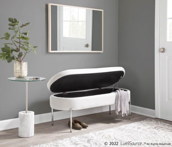 Chloe Glam White Faux Leather Chrome Contemporary Storage Bench 2