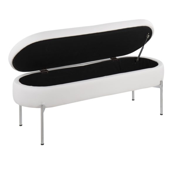 Chloe Glam White Faux Leather Chrome Contemporary Storage Bench 3