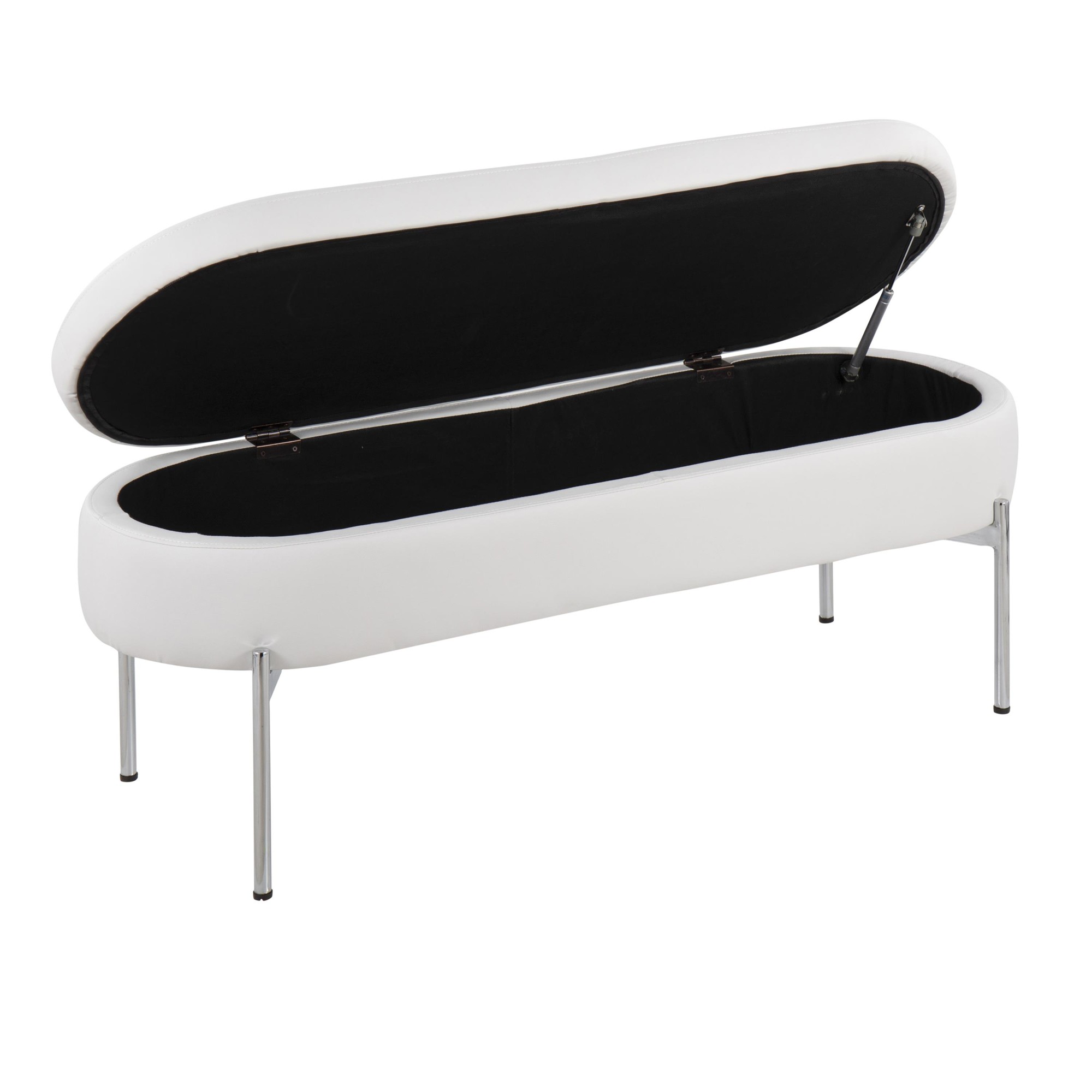 Chloe Glam White Faux Leather Chrome Contemporary Storage Bench 4 Chloe Glam White Faux Leather Chrome Contemporary Storage Bench - Image 4