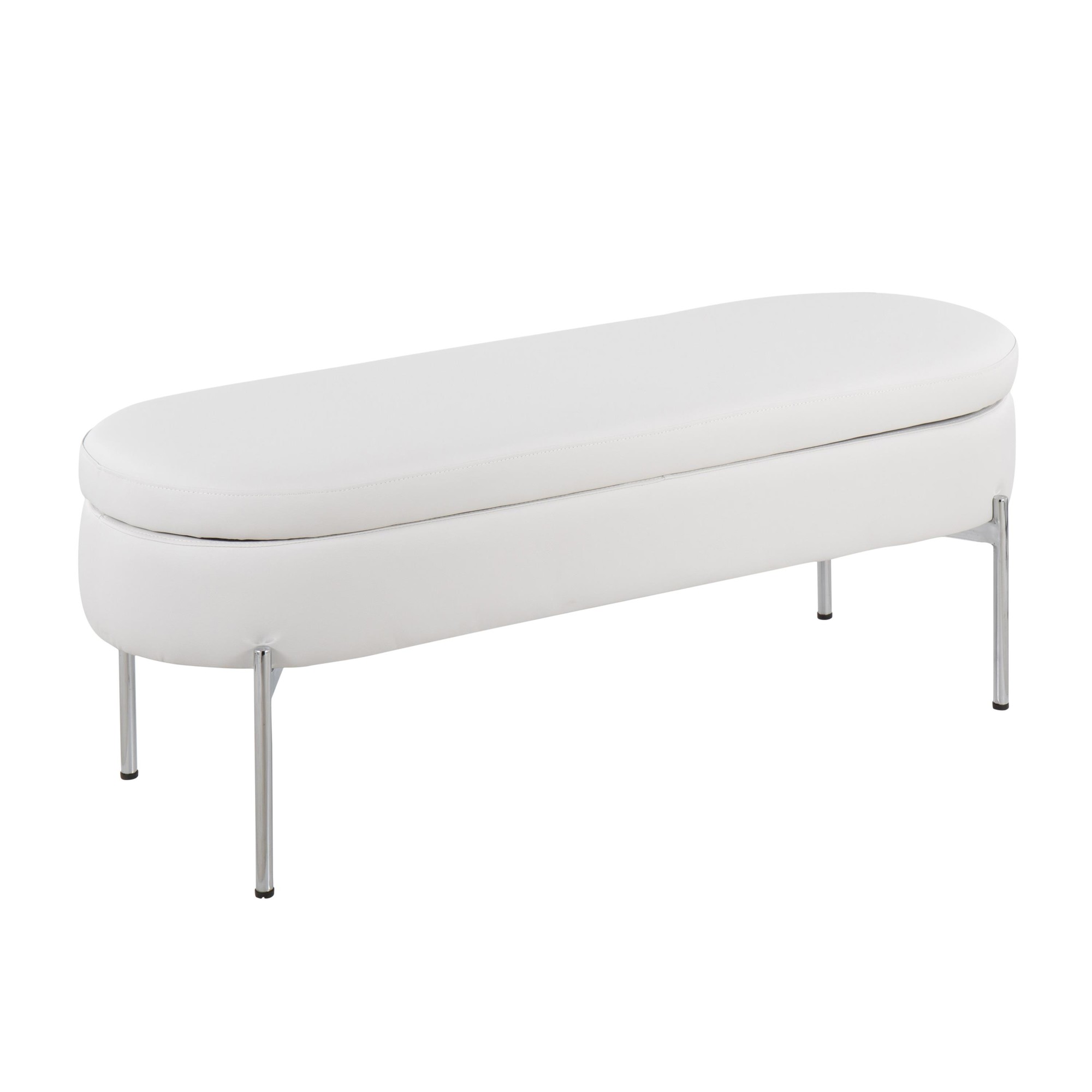 Chloe Glam White Faux Leather Chrome Contemporary Storage Bench 5 Chloe Glam White Faux Leather Chrome Contemporary Storage Bench - Image 5