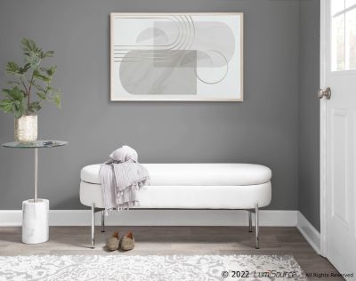 Chloe Glam White Faux Leather Chrome Contemporary Storage Bench