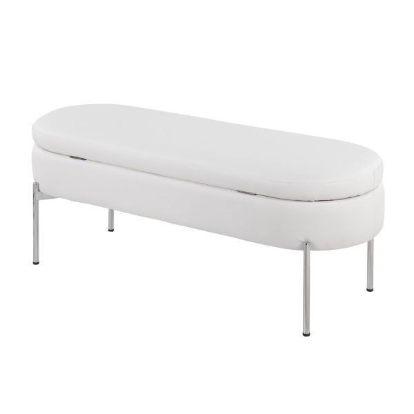 Chloe Glam White Faux Leather Chrome Contemporary Storage Bench 6
