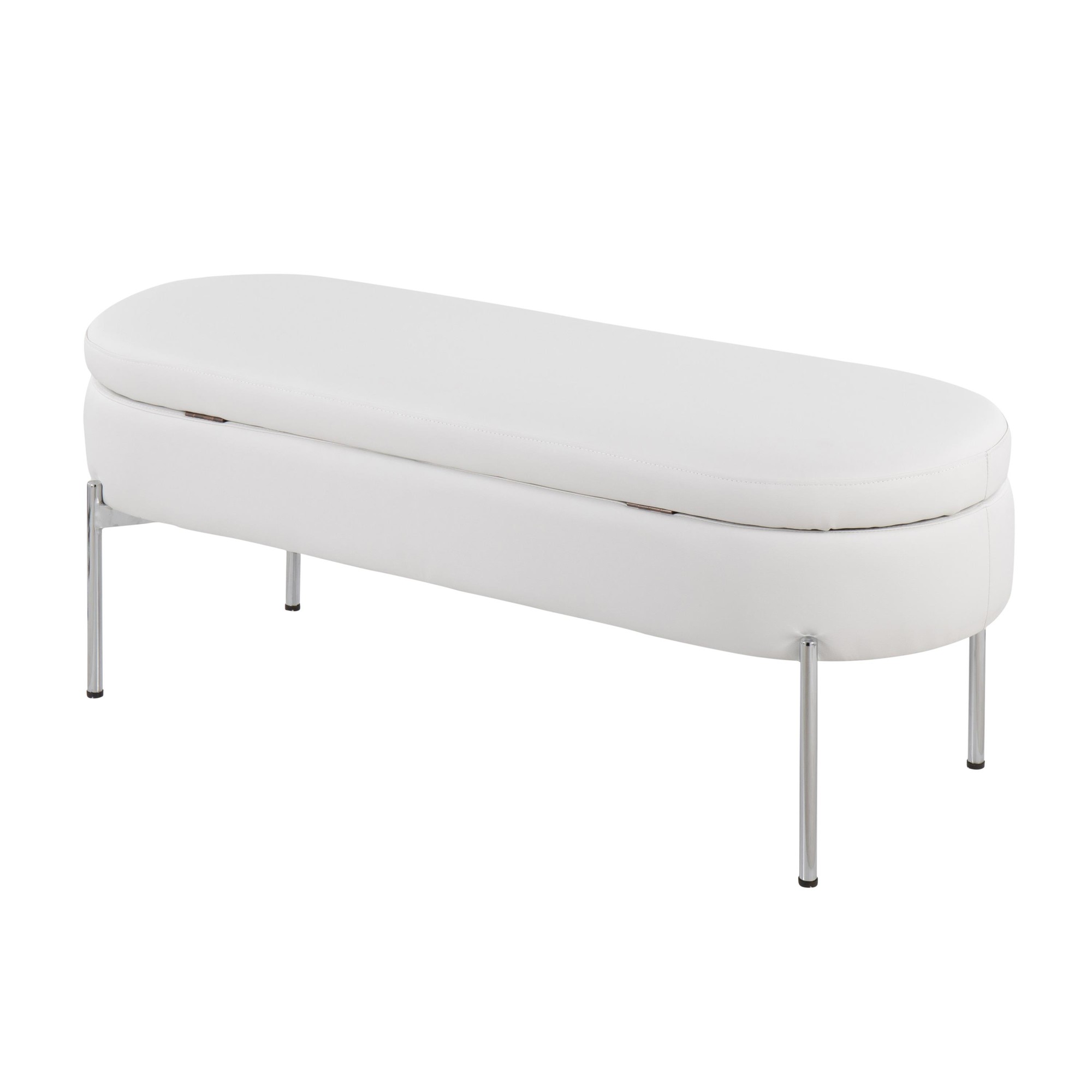 Chloe Glam White Faux Leather Chrome Contemporary Storage Bench 7 Chloe Glam White Faux Leather Chrome Contemporary Storage Bench - Image 7