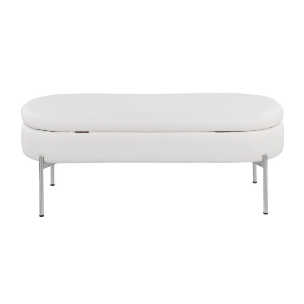 Chloe Glam White Faux Leather Chrome Contemporary Storage Bench 7