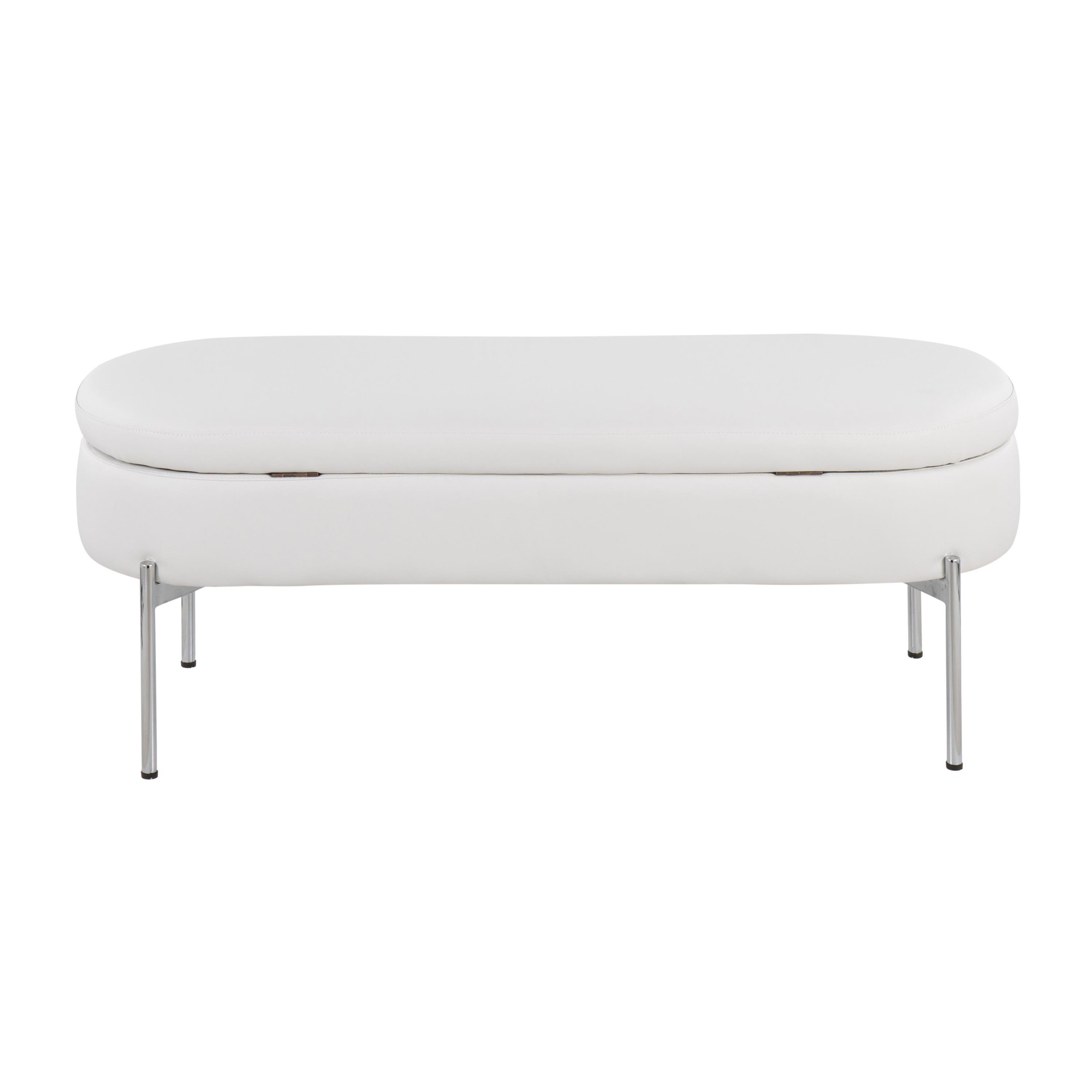 Chloe Glam White Faux Leather Chrome Contemporary Storage Bench 8 Chloe Glam White Faux Leather Chrome Contemporary Storage Bench - Image 8