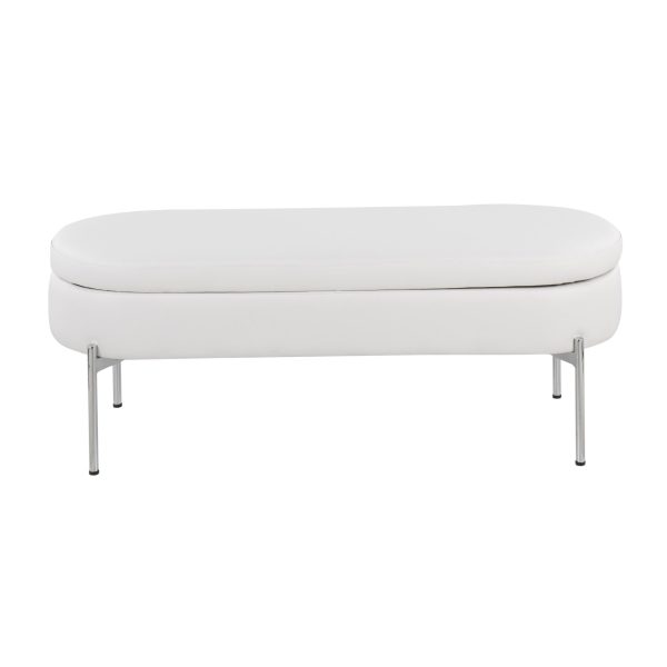 Chloe Glam White Faux Leather Chrome Contemporary Storage Bench 8