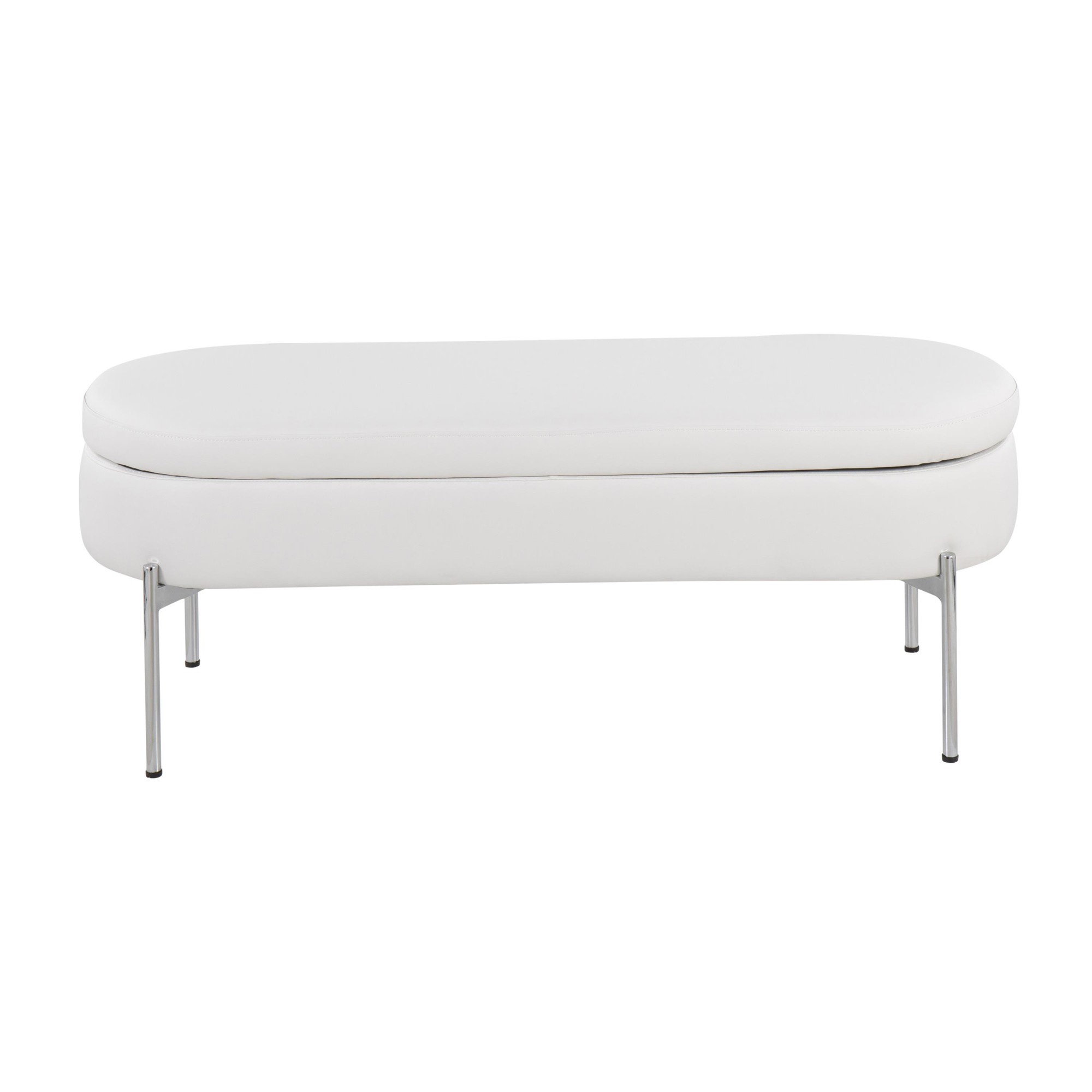 Chloe Glam White Faux Leather Chrome Contemporary Storage Bench 9 Chloe Glam White Faux Leather Chrome Contemporary Storage Bench - Image 9