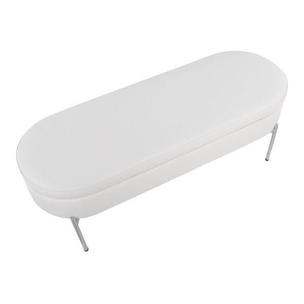 Chloe Glam White Faux Leather Chrome Contemporary Storage Bench 9