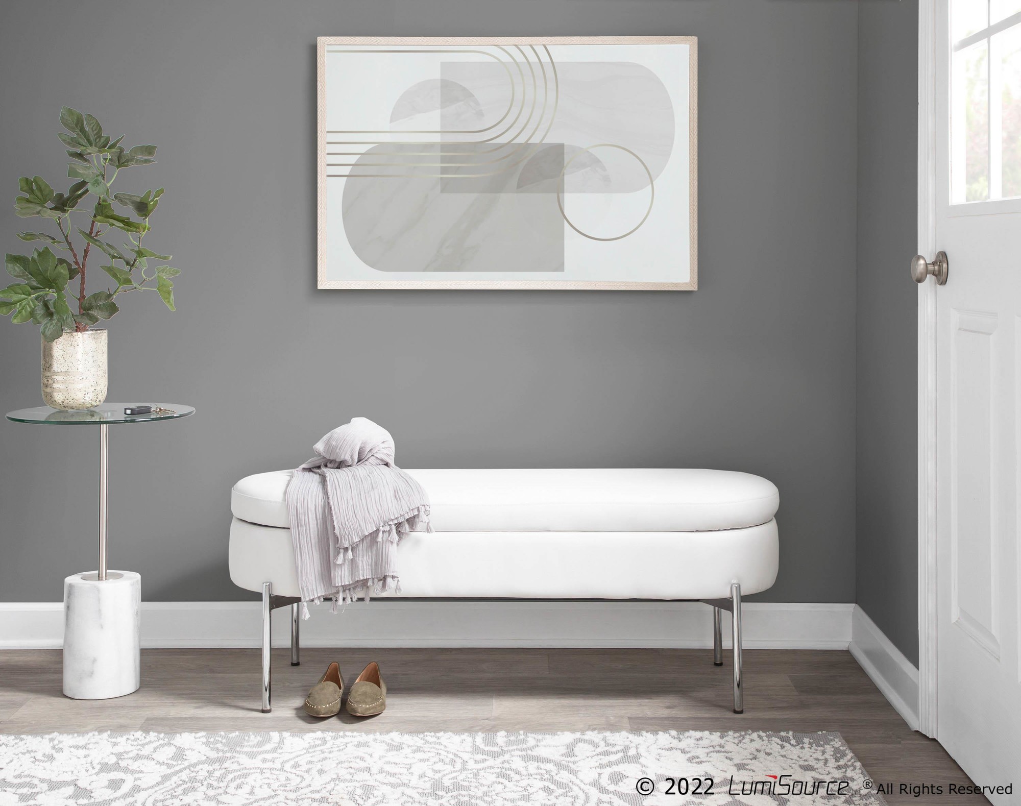 Chloe Glam White Faux Leather Chrome Contemporary Storage Bench 1 Chloe Glam White Faux Leather Chrome Contemporary Storage Bench