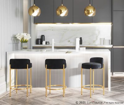 Chloe Gold and Black Velvet Contemporary Counter Stool (Set of 2)