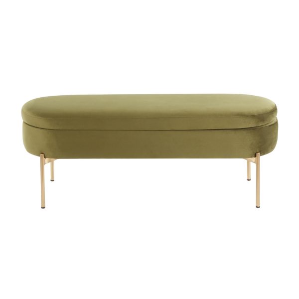 Chloe Green Velvet Gold Metal Glam Storage Bench 10