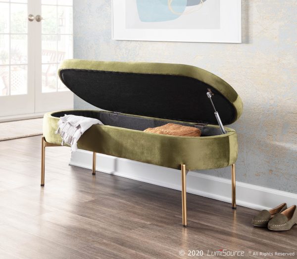 Chloe Green Velvet Gold Metal Glam Storage Bench 2