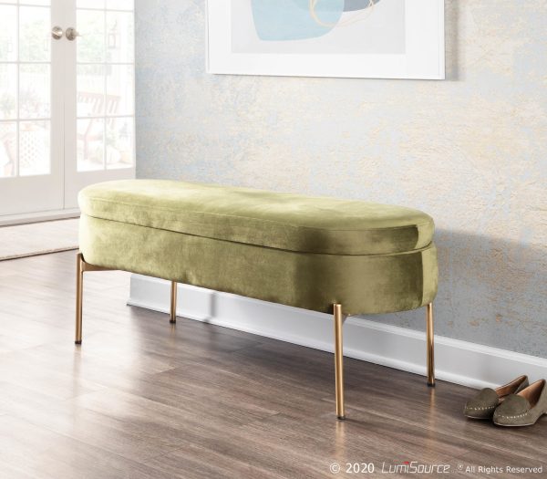Chloe Green Velvet Gold Metal Glam Storage Bench 3