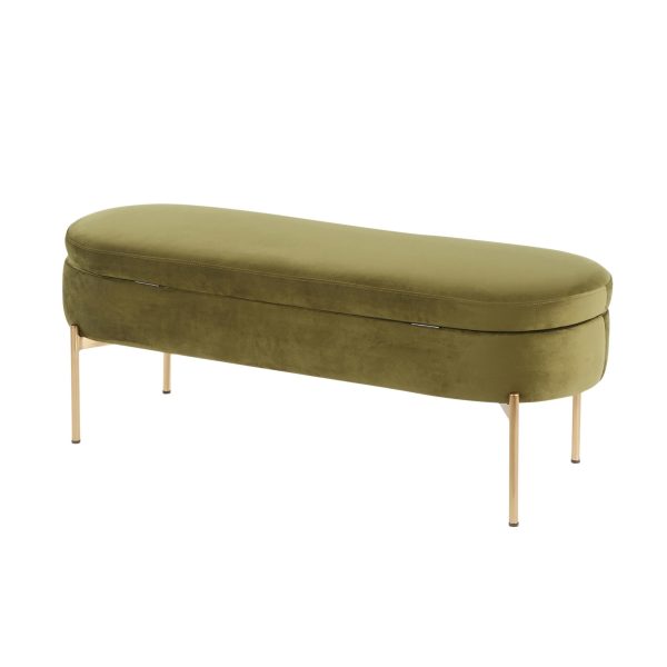Chloe Green Velvet Gold Metal Glam Storage Bench 8