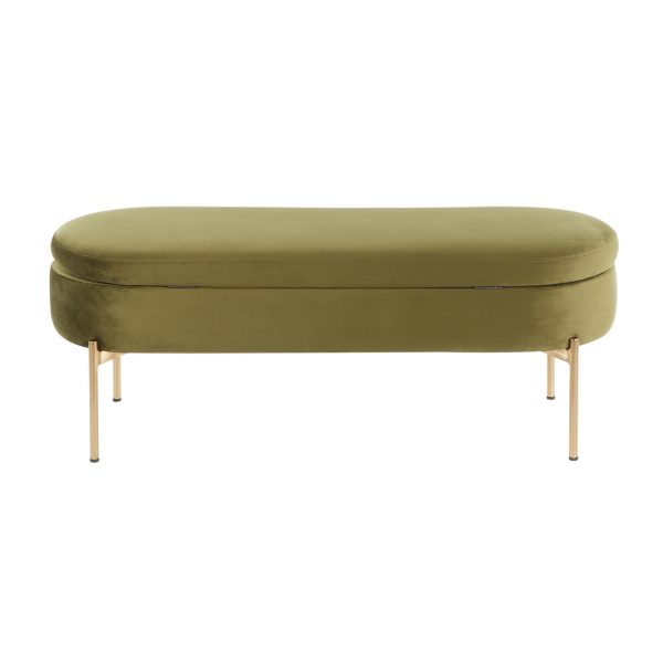 Chloe Green Velvet Gold Metal Glam Storage Bench 9