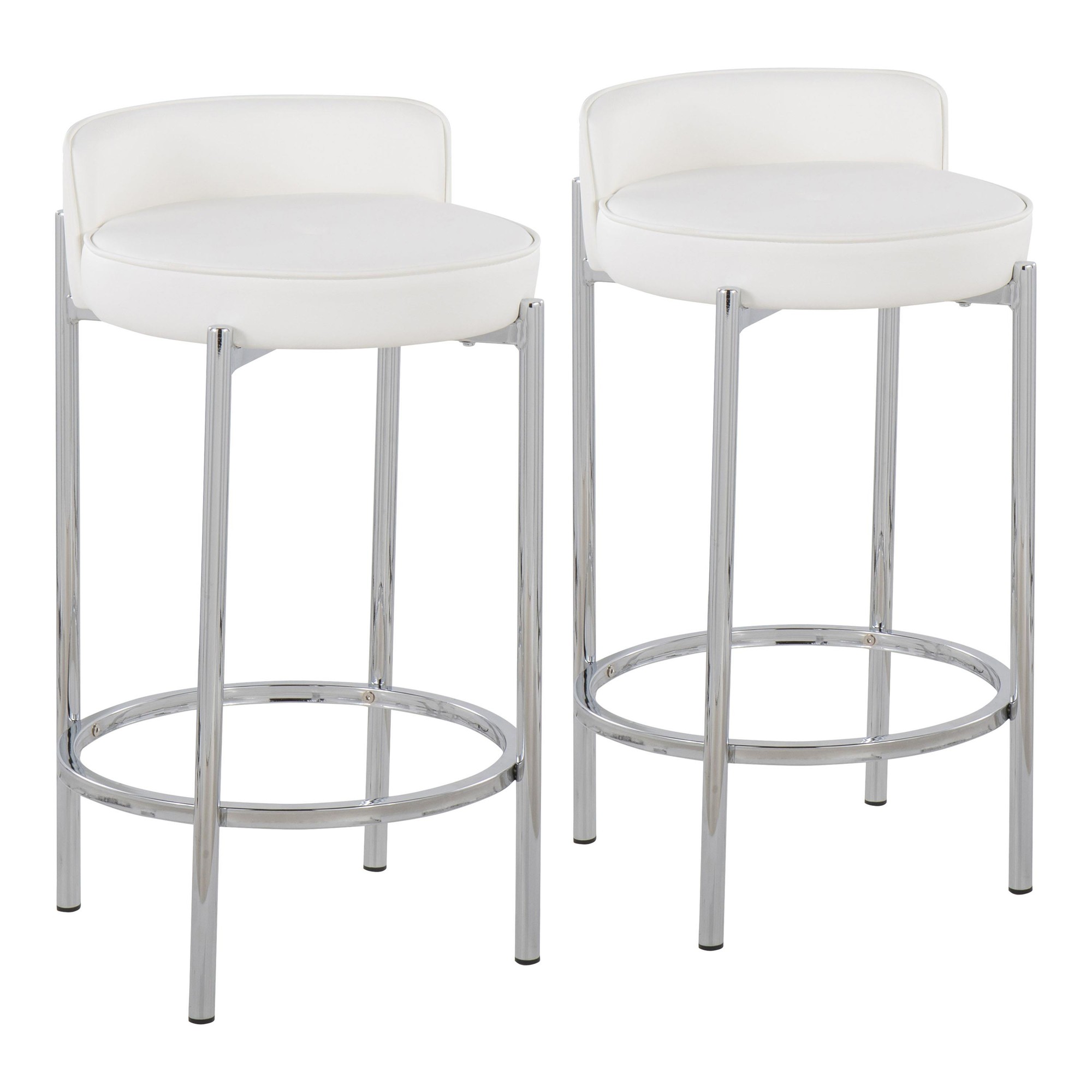Chloe White Faux Leather Chrome Contemporary Counter Stool (Set of 2) 2 Chloe White Faux Leather Chrome Contemporary Counter Stool (Set of 2) - Image 2