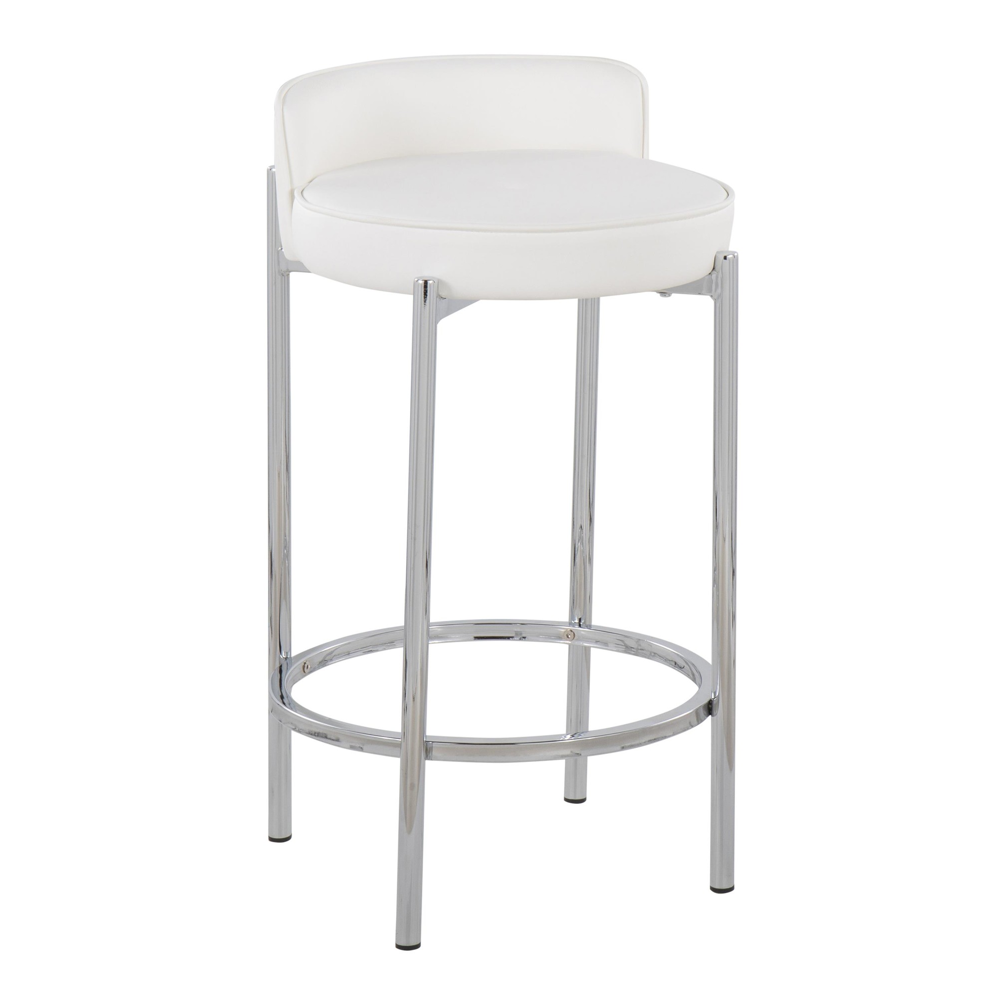 Chloe White Faux Leather Chrome Contemporary Counter Stool (Set of 2) 3 Chloe White Faux Leather Chrome Contemporary Counter Stool (Set of 2) - Image 3