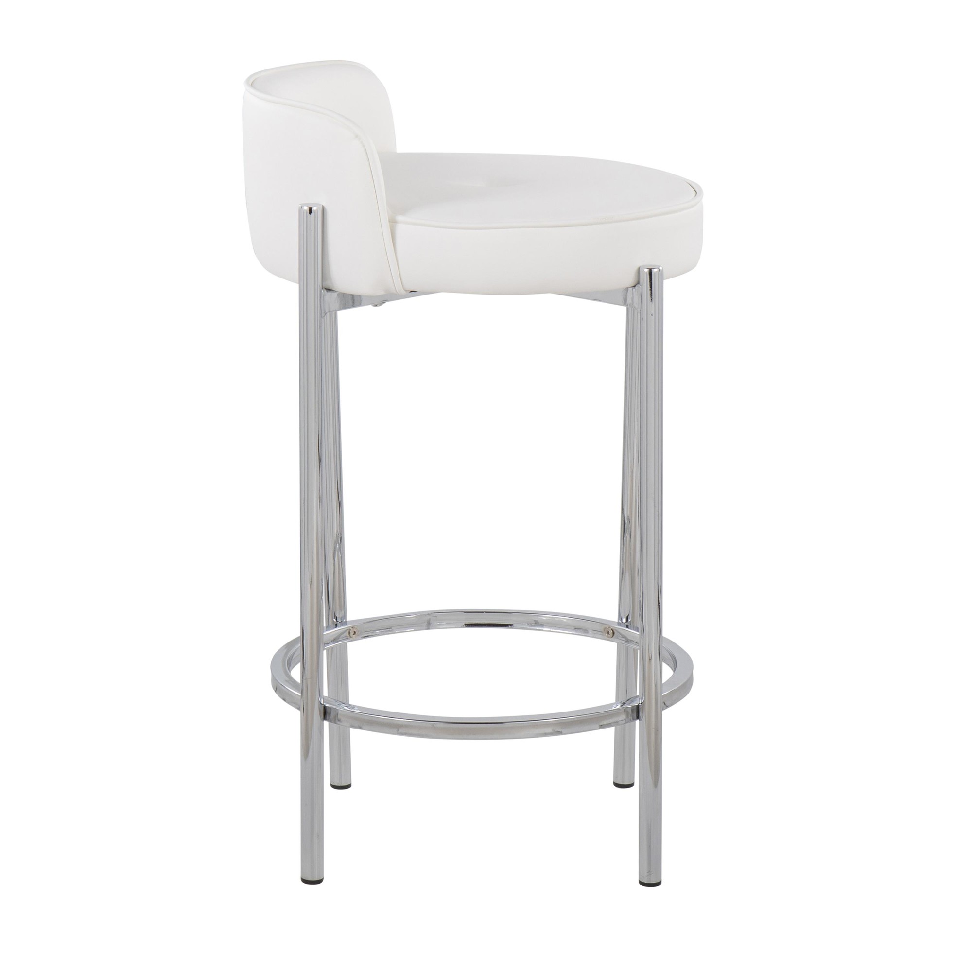 Chloe White Faux Leather Chrome Contemporary Counter Stool (Set of 2) 4 Chloe White Faux Leather Chrome Contemporary Counter Stool (Set of 2) - Image 4