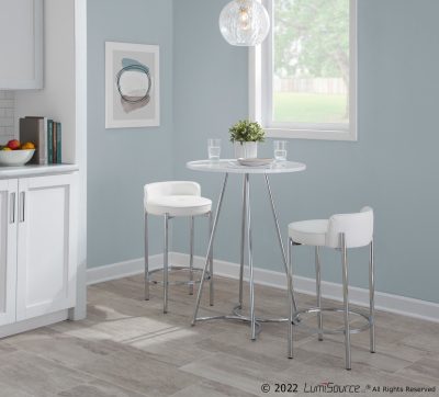 Chloe White Faux Leather Chrome Contemporary Counter Stool (Set of 2)