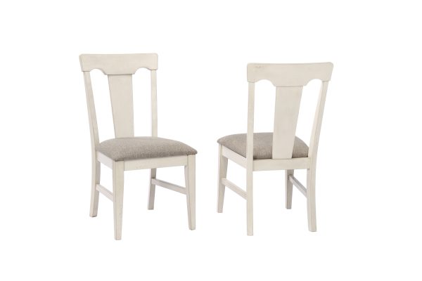Choices Panel Back Antique White Side Chair with Padded Seat Pack of 2 1