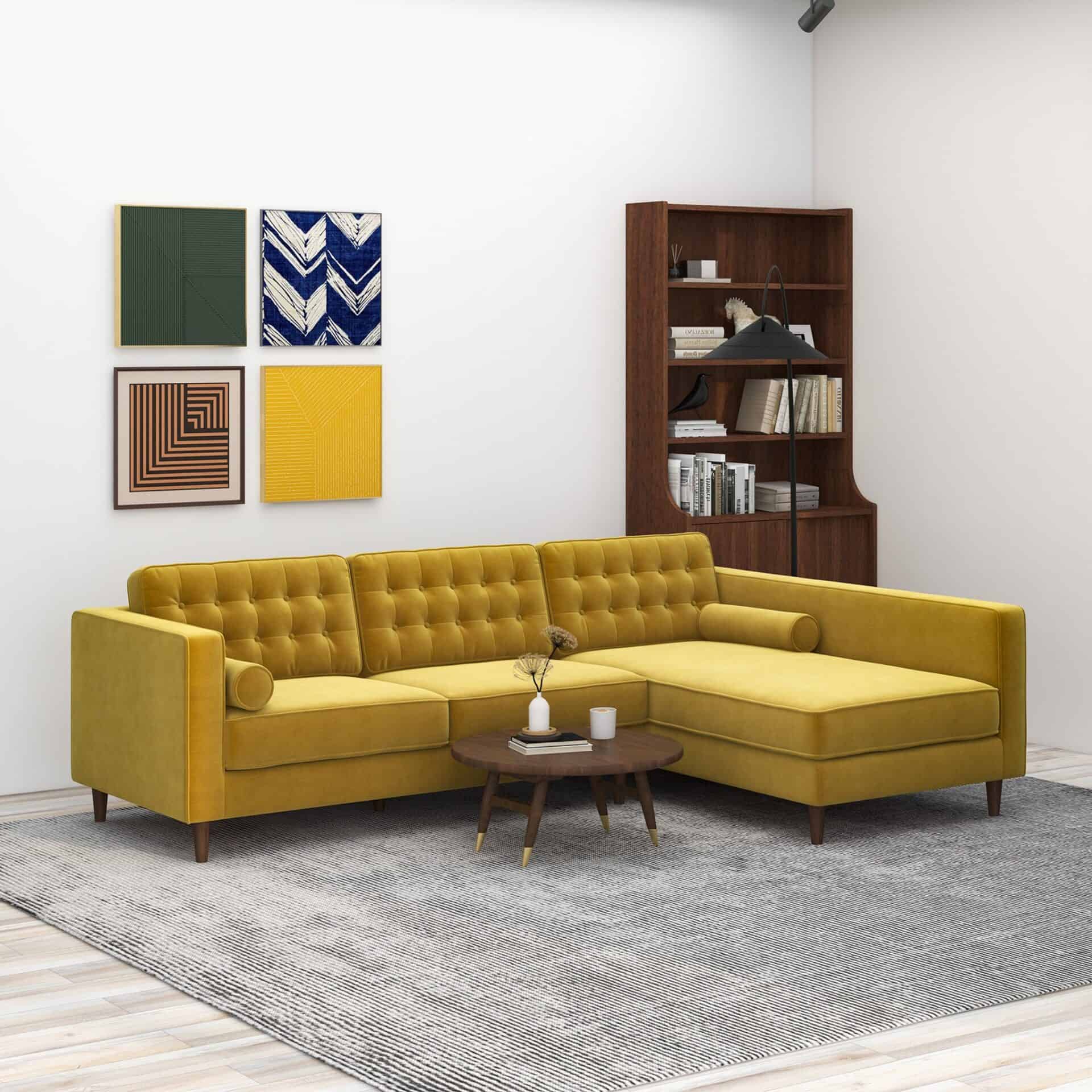Yellow Velvet Right Facing Sectional Sofa for Modern Spaces 2 Yellow Velvet Right Facing Sectional Sofa for Modern Spaces - Image 2
