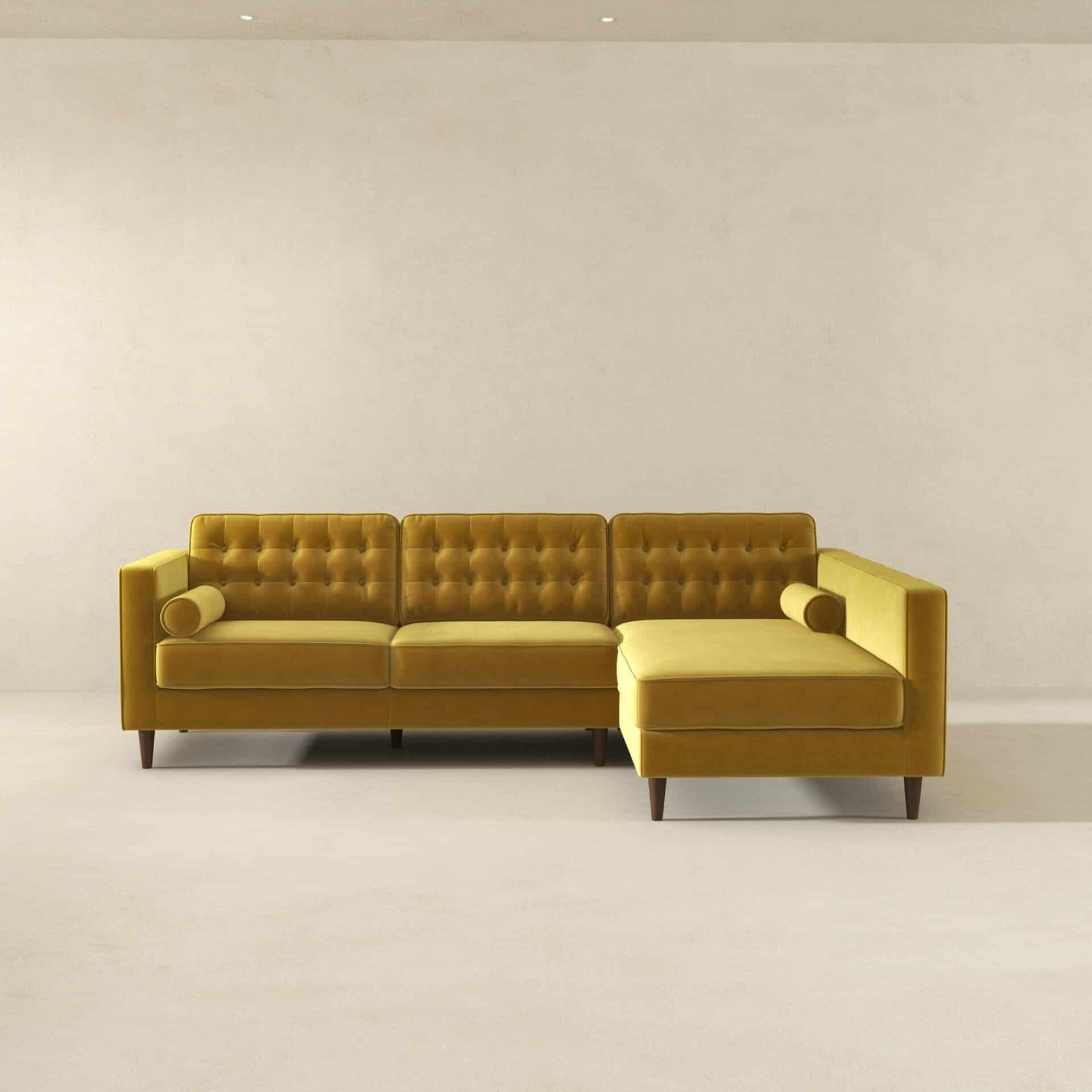 Yellow Velvet Right Facing Sectional Sofa for Modern Spaces 4 Yellow Velvet Right Facing Sectional Sofa for Modern Spaces - Image 4