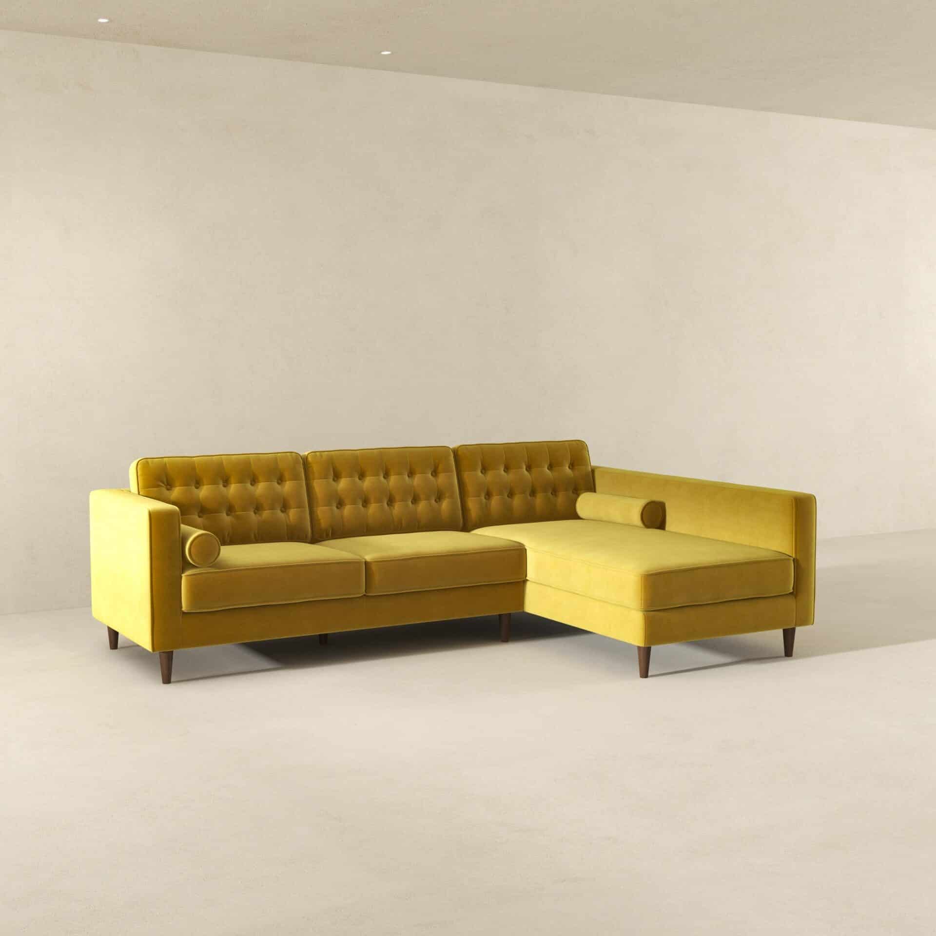 Yellow Velvet Right Facing Sectional Sofa for Modern Spaces 3 Yellow Velvet Right Facing Sectional Sofa for Modern Spaces - Image 3