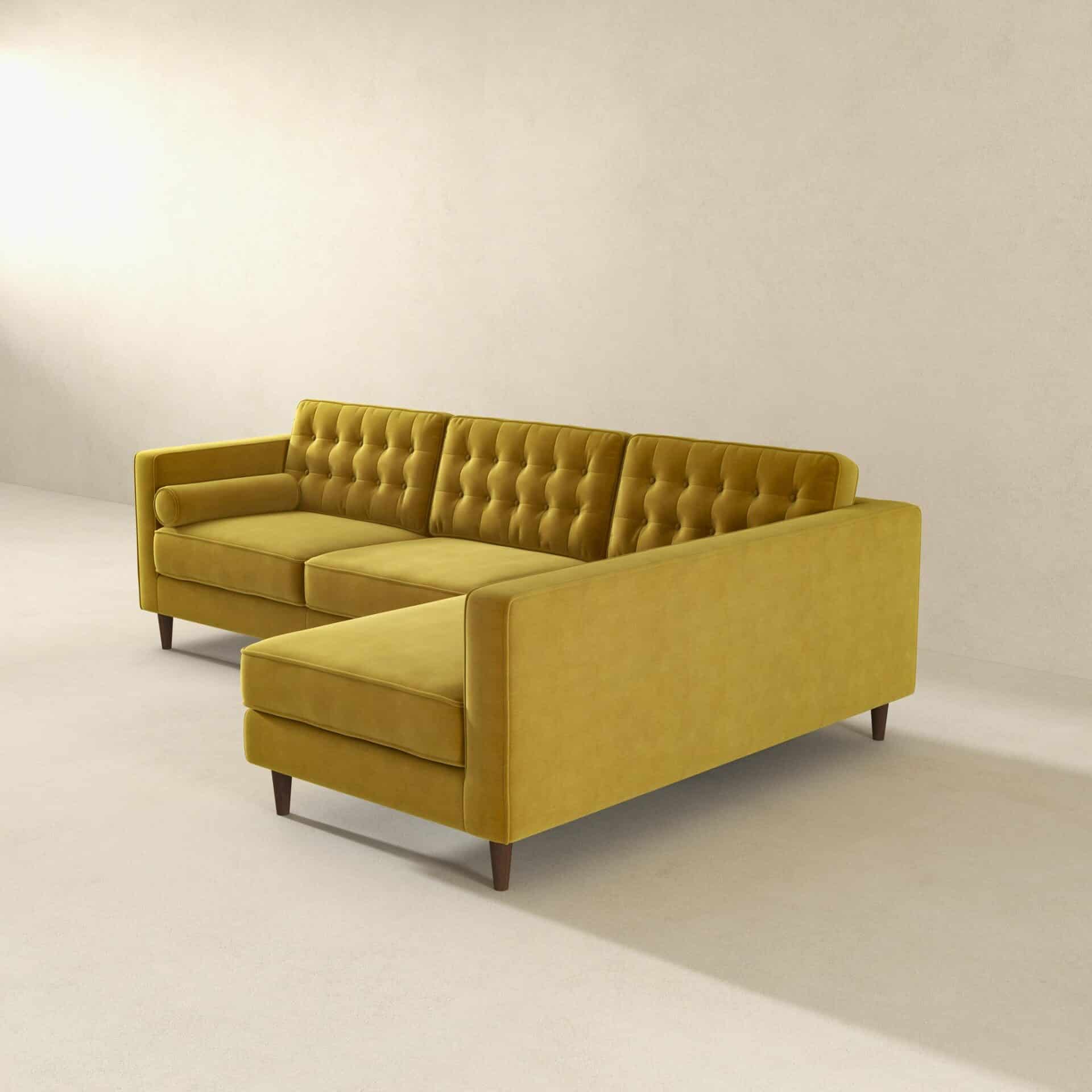 Yellow Velvet Right Facing Sectional Sofa for Modern Spaces 5 Yellow Velvet Right Facing Sectional Sofa for Modern Spaces - Image 5