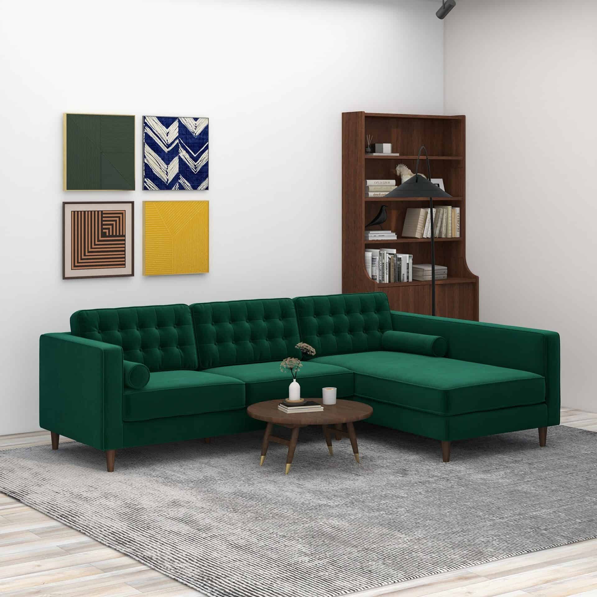 Green Velvet Right-Facing Sectional Sofa for Game Rooms 2 Green Velvet Right-Facing Sectional Sofa for Game Rooms - Image 2