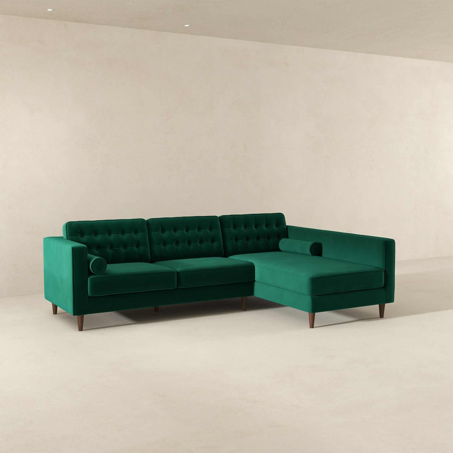 Green Velvet Right-Facing Sectional Sofa for Game Rooms 5 Green Velvet Right-Facing Sectional Sofa for Game Rooms - Image 5