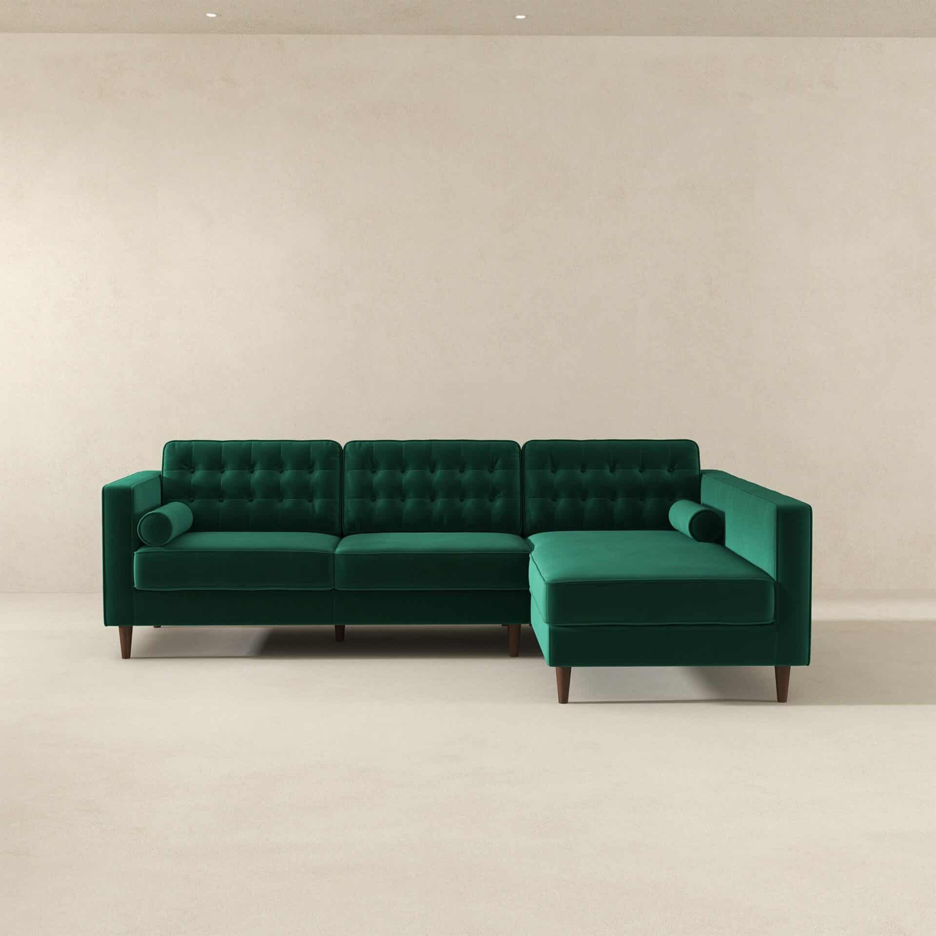 Green Velvet Right-Facing Sectional Sofa for Game Rooms 3 Green Velvet Right-Facing Sectional Sofa for Game Rooms - Image 3