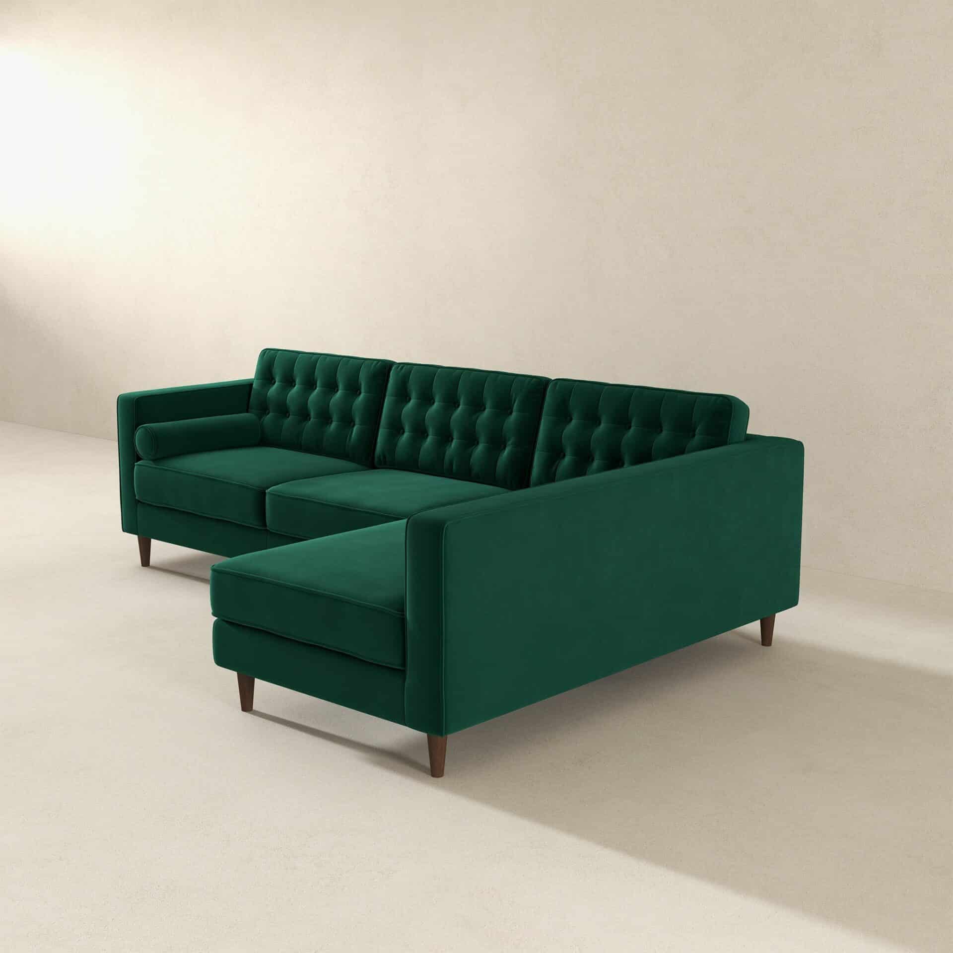 Green Velvet Right-Facing Sectional Sofa for Game Rooms 4 Green Velvet Right-Facing Sectional Sofa for Game Rooms - Image 4