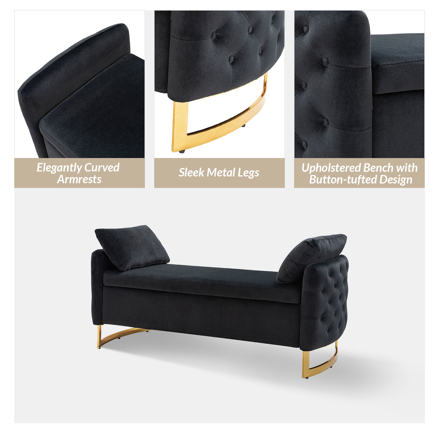 Christoph Black Upholstered Button-Tufted Flip Top Storage Bench 5 Christoph Black Upholstered Button-Tufted Flip Top Storage Bench - Image 5