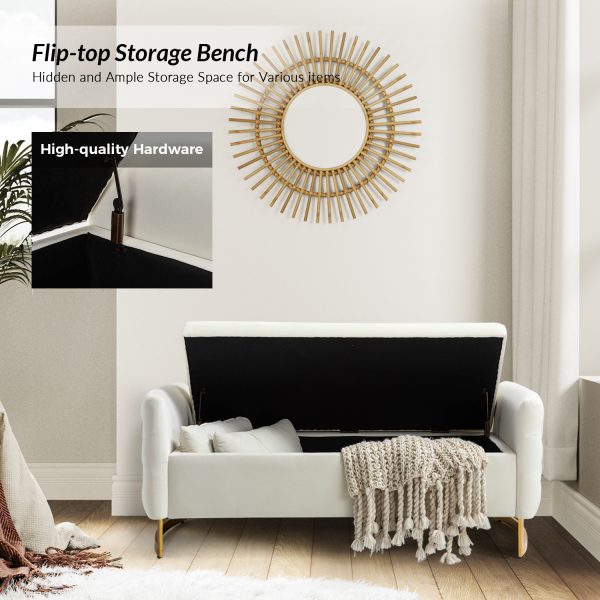 Christoph Ivory Button Tufted Flip Top Storage Bench 3