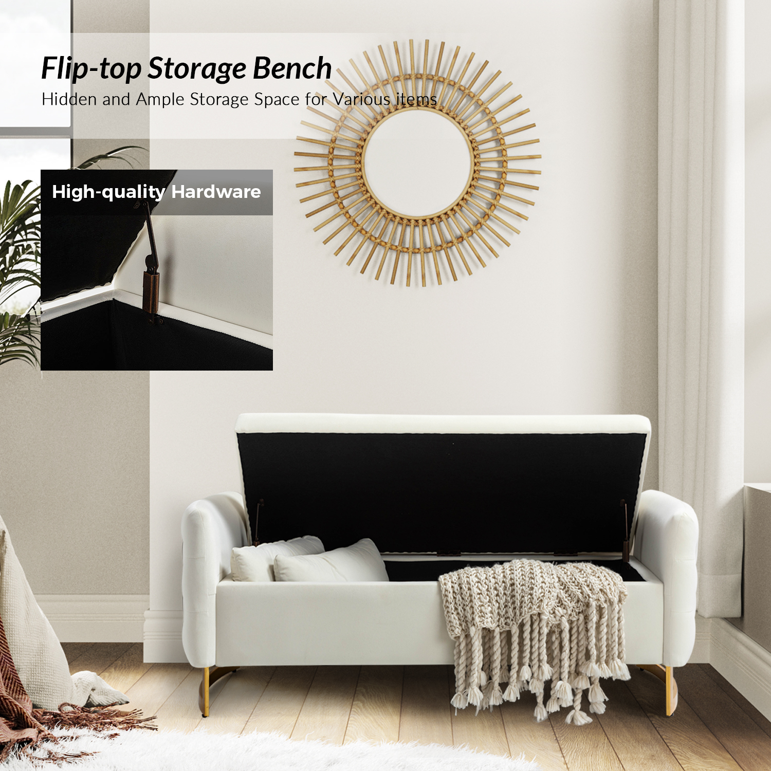 Christoph Ivory Button Tufted Flip Top Storage Bench 4 Christoph Ivory Button Tufted Flip Top Storage Bench - Image 4