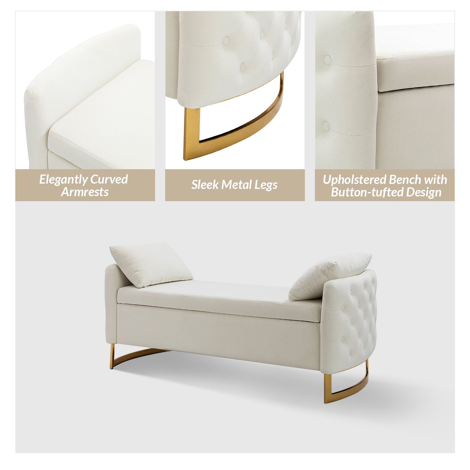 Christoph Ivory Button Tufted Flip Top Storage Bench 5 Christoph Ivory Button Tufted Flip Top Storage Bench - Image 5