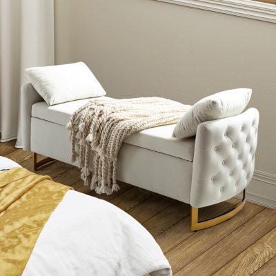 Christoph Ivory Button Tufted Flip Top Storage Bench