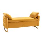 Christoph Mustard Velvet Button-Tufted Flip Top Storage Bench 7 Christoph Mustard Velvet Button-Tufted Flip Top Storage Bench