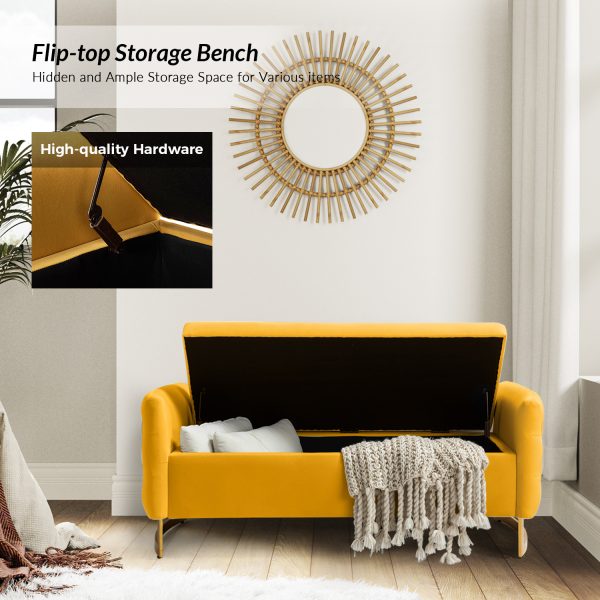 Christoph Mustard Velvet Button Tufted Flip Top Storage Bench 3