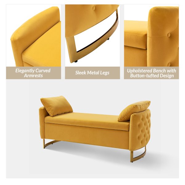 Christoph Mustard Velvet Button Tufted Flip Top Storage Bench 4