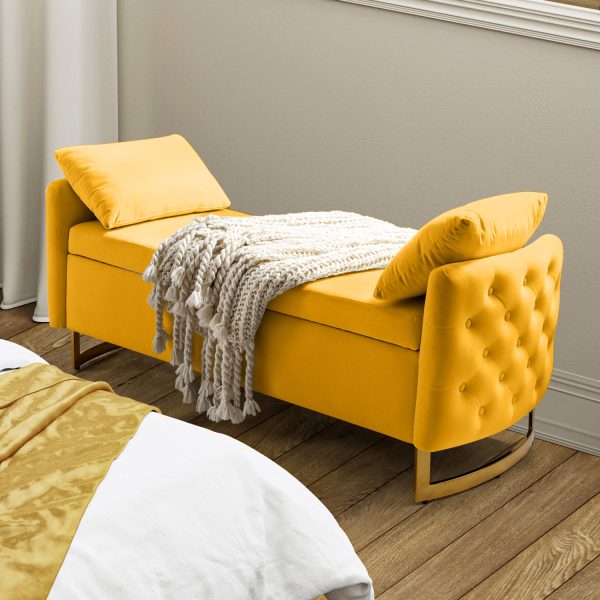 Christoph Mustard Velvet Button Tufted Flip Top Storage Bench