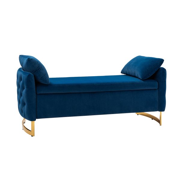 Christoph Navy Velvet Button Tufted Flip Top Storage Bench 1