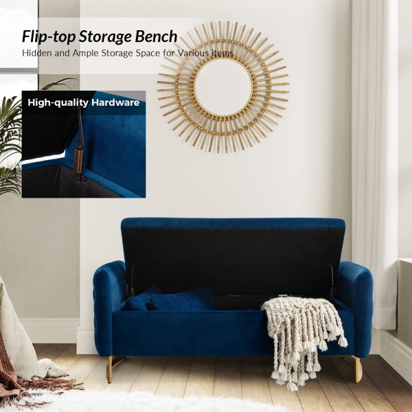 Christoph Navy Velvet Button Tufted Flip Top Storage Bench 3